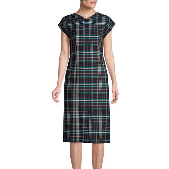 HUGO BOSS Daela Plaid Stretch Cotton Dress Size 10 - Picture 1 of 11